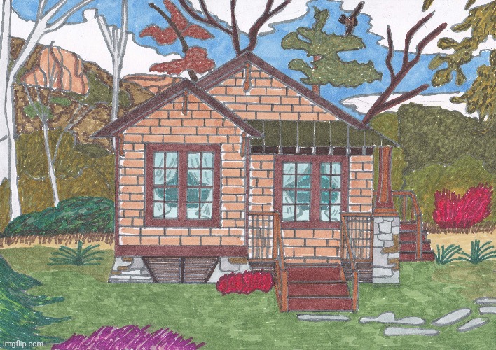 -The mountain park cottage. | image tagged in foreign policy,mountain dew,landscape,drawings,deviantart,artistic | made w/ Imgflip meme maker