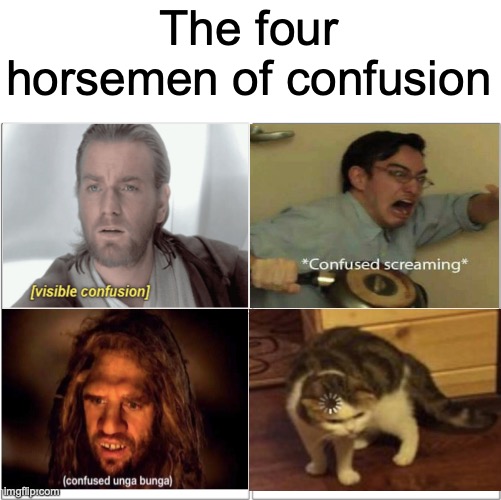 confusion | The four horsemen of confusion | image tagged in the 4 horsemen of | made w/ Imgflip meme maker