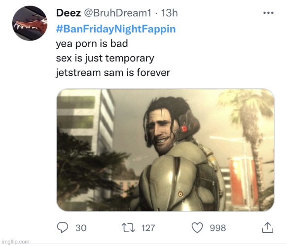 Reject Horny, Embrace Jetstream Sam | image tagged in jetstream sam,no horny,go to horny jail | made w/ Imgflip meme maker