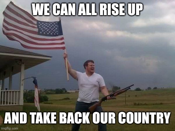 American flag shotgun guy | WE CAN ALL RISE UP AND TAKE BACK OUR COUNTRY | image tagged in american flag shotgun guy | made w/ Imgflip meme maker