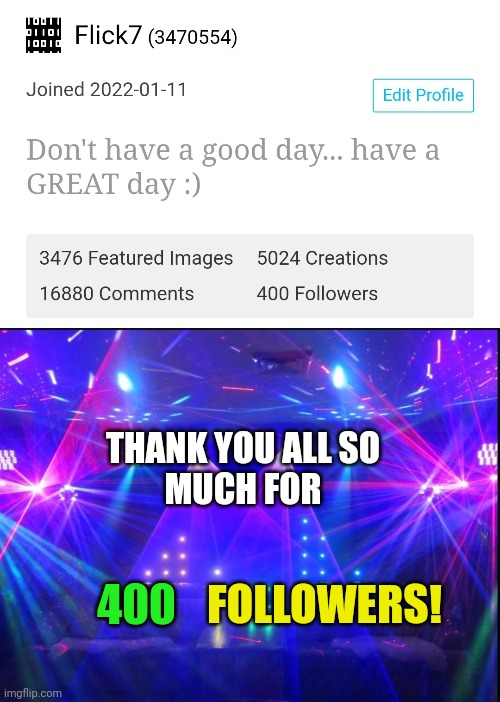 # 3 4 5 1 ?? | THANK YOU ALL SO
MUCH FOR; FOLLOWERS! 400 | image tagged in followers,400,thank you,thank you everyone,flick7,memes | made w/ Imgflip meme maker