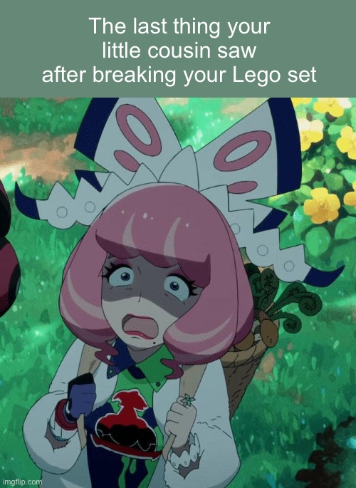 Oh no | The last thing your little cousin saw after breaking your Lego set | image tagged in scared klara,oh no | made w/ Imgflip meme maker
