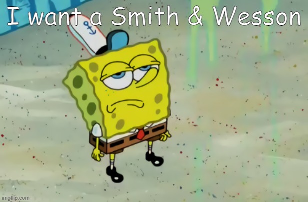 . | I want a Smith & Wesson | image tagged in spongebob not scared | made w/ Imgflip meme maker