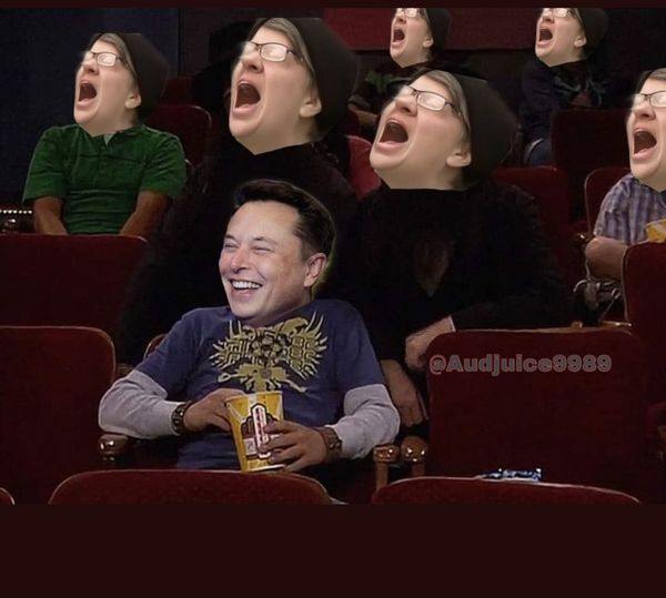 High Quality Elon and screaming liberals at the movies Blank Meme Template