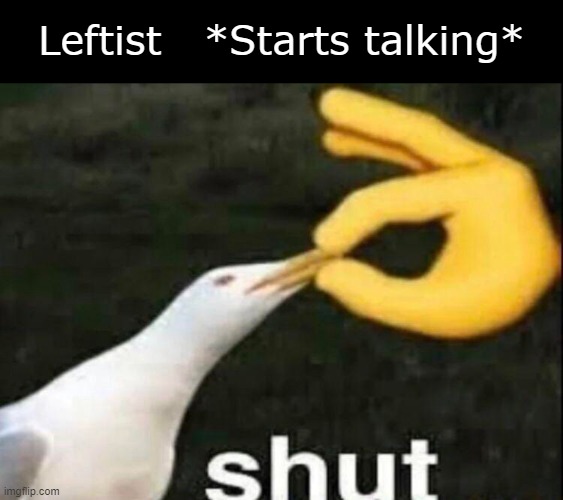 lefties are all like "I don't believe in free speech".  Good, shut up then. | Leftist   *Starts talking* | image tagged in shut | made w/ Imgflip meme maker