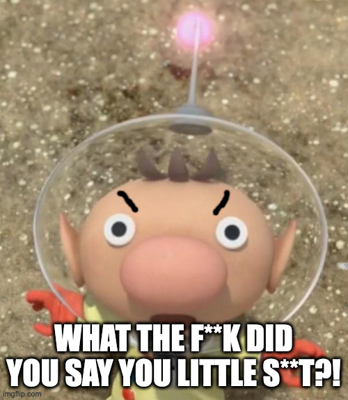 Olimar scared | WHAT THE F**K DID YOU SAY YOU LITTLE S**T?! | image tagged in olimar scared | made w/ Imgflip meme maker