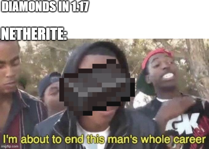 poor poor diamonds | DIAMONDS IN 1.17; NETHERITE: | image tagged in i m about to end this man s whole career,minecraft | made w/ Imgflip meme maker