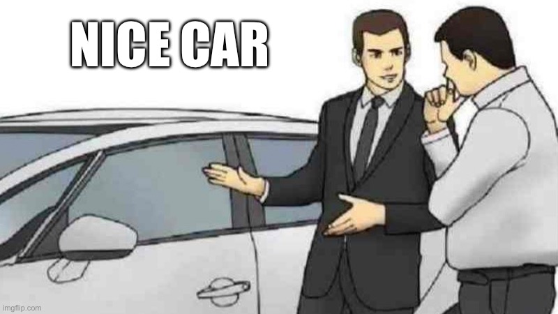 Car Salesman Slaps Roof Of Car Meme | NICE CAR | image tagged in memes,car salesman slaps roof of car | made w/ Imgflip meme maker