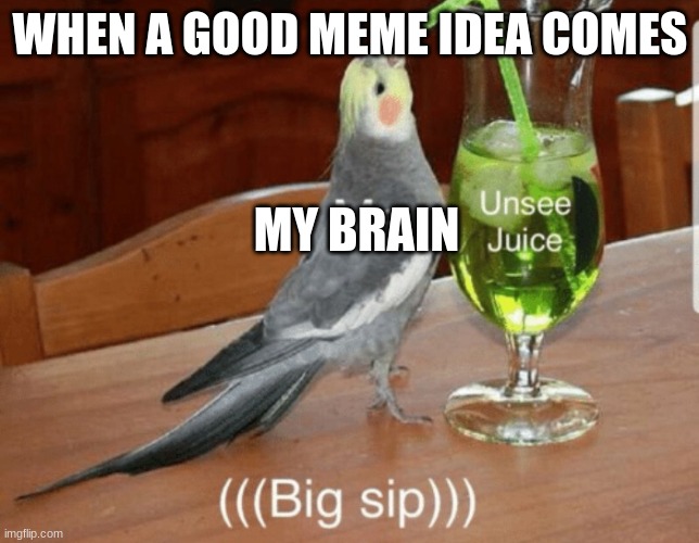 just happened | WHEN A GOOD MEME IDEA COMES; MY BRAIN | image tagged in unsee juice | made w/ Imgflip meme maker
