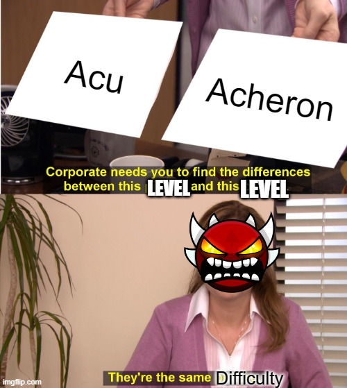 thats a big difference difficulty bro | Acu; Acheron; LEVEL; LEVEL; Difficulty | image tagged in memes,they're the same picture | made w/ Imgflip meme maker