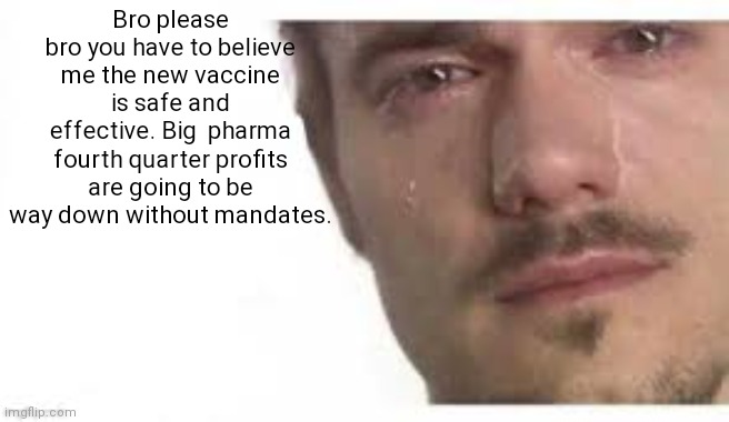 Bro Please Bro | Bro please bro you have to believe me the new vaccine is safe and effective. Big  pharma fourth quarter profits are going to be way down without mandates. | image tagged in bro please bro,CoronavirusCirclejerk | made w/ Imgflip meme maker