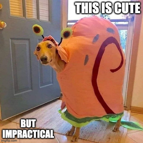 Dog With Gary the Snail Costume | THIS IS CUTE; BUT IMPRACTICAL | image tagged in dogs,memes,spongebob squarepants | made w/ Imgflip meme maker