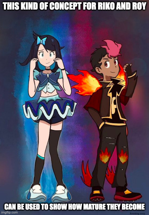 AU Liko and Roy | THIS KIND OF CONCEPT FOR RIKO AND ROY; CAN BE USED TO SHOW HOW MATURE THEY BECOME | image tagged in pokemon,liko,roy,memes | made w/ Imgflip meme maker