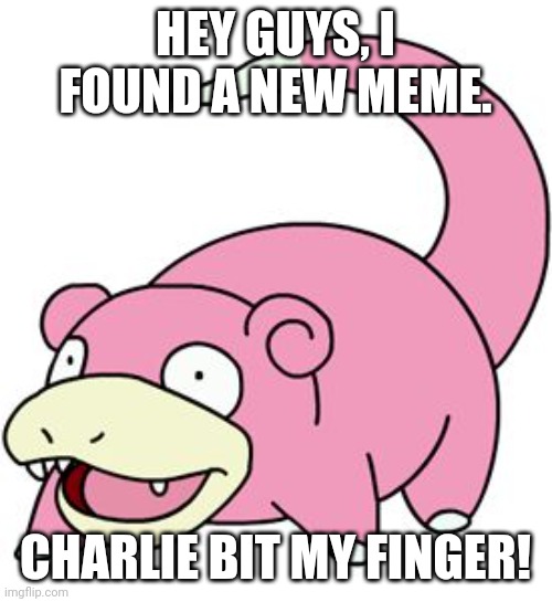 when you're trying to find a meme | HEY GUYS, I FOUND A NEW MEME. CHARLIE BIT MY FINGER! | image tagged in slowbro | made w/ Imgflip meme maker