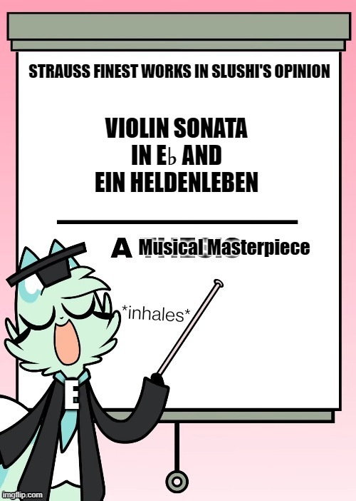 She's Ain't Wrong After All ! | STRAUSS FINEST WORKS IN SLUSHI'S OPINION; VIOLIN SONATA IN E♭ AND EIN HELDENLEBEN; Musical Masterpiece; E | image tagged in slushi's thesis,classical music,fox,violin,music | made w/ Imgflip meme maker