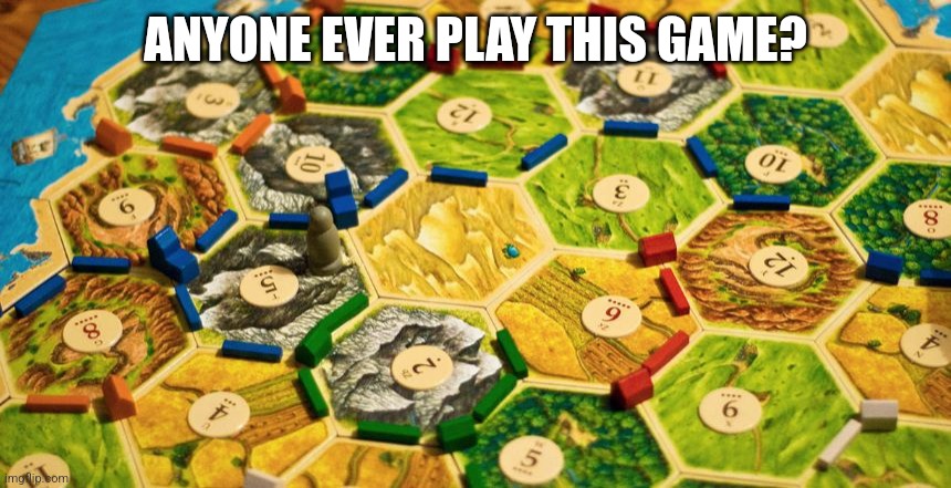 Settlers of Catan | ANYONE EVER PLAY THIS GAME? | image tagged in settlers of catan | made w/ Imgflip meme maker