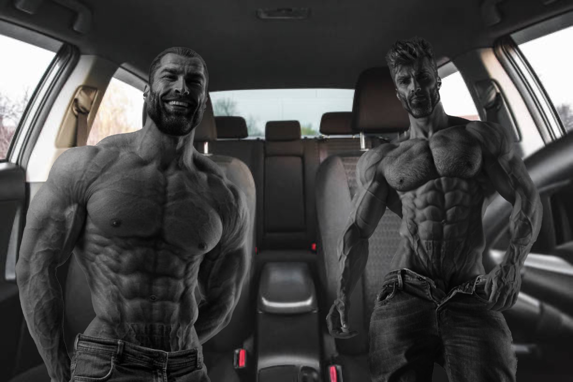 Two Giga chads in the car Blank Meme Template