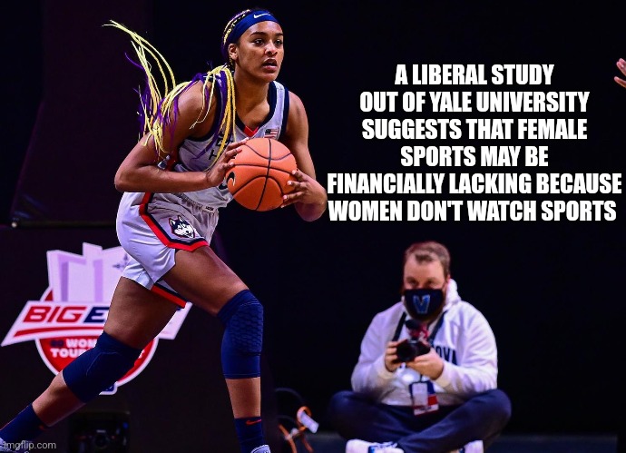 A LIBERAL STUDY OUT OF YALE UNIVERSITY SUGGESTS THAT FEMALE SPORTS MAY BE FINANCIALLY LACKING BECAUSE WOMEN DON'T WATCH SPORTS | image tagged in funny memes | made w/ Imgflip meme maker