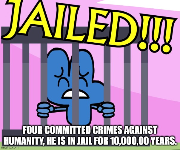 Here is the big funny | FOUR COMMITTED CRIMES AGAINST HUMANITY, HE IS IN JAIL FOR 10,000,00 YEARS. | image tagged in welcome to unikitty jail | made w/ Imgflip meme maker