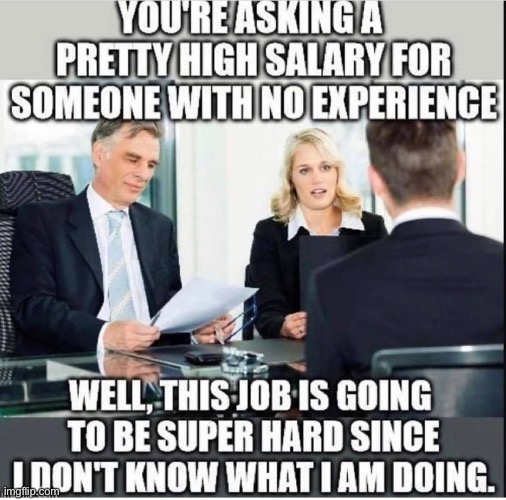 Job interview | image tagged in funny,meme,job interview,salary | made w/ Imgflip meme maker