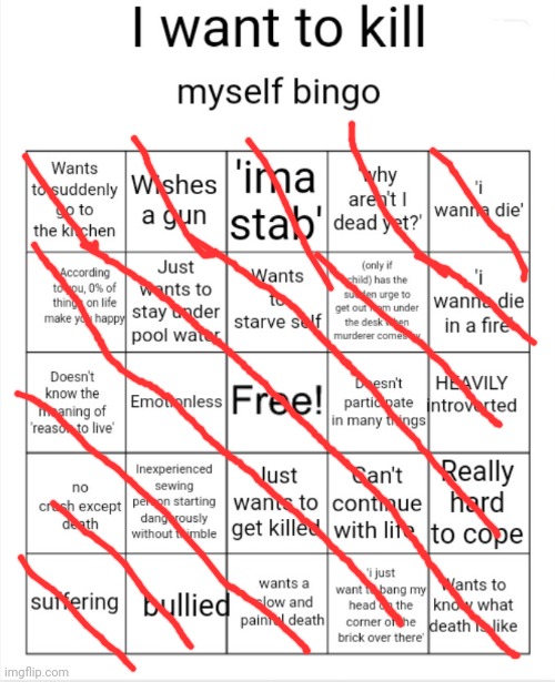 Why was I born like this ??? | image tagged in i want to kill myself bingo | made w/ Imgflip meme maker