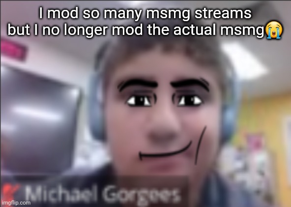 man face michael | I mod so many msmg streams but I no longer mod the actual msmg😭 | image tagged in man face michael | made w/ Imgflip meme maker
