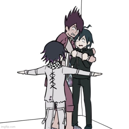 T-posing kokichi traps kaito and shuichi | image tagged in t-posing kokichi traps kaito and shuichi | made w/ Imgflip meme maker