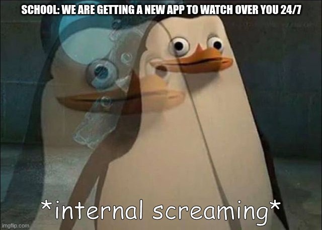 soo true | SCHOOL: WE ARE GETTING A NEW APP TO WATCH OVER YOU 24/7 | image tagged in private internal screaming | made w/ Imgflip meme maker