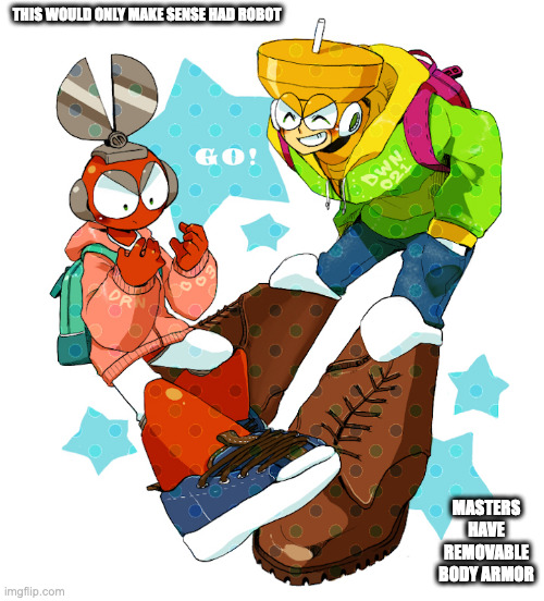 Cut Man and Top Man in School Attire | THIS WOULD ONLY MAKE SENSE HAD ROBOT; MASTERS HAVE REMOVABLE BODY ARMOR | image tagged in cutman,topman,megaman,memes | made w/ Imgflip meme maker