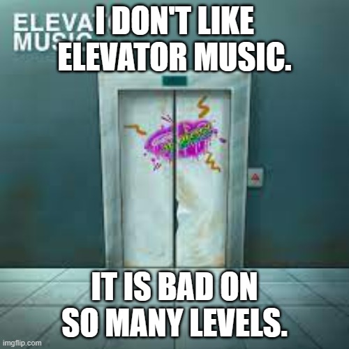 meme by Brad elevator music | I DON'T LIKE ELEVATOR MUSIC. IT IS BAD ON SO MANY LEVELS. | image tagged in music | made w/ Imgflip meme maker