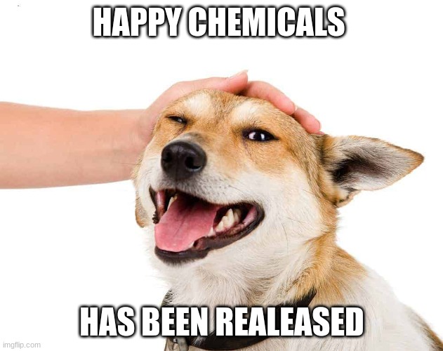 Petting a Dog | HAPPY CHEMICALS HAS BEEN REALEASED | image tagged in petting a dog | made w/ Imgflip meme maker