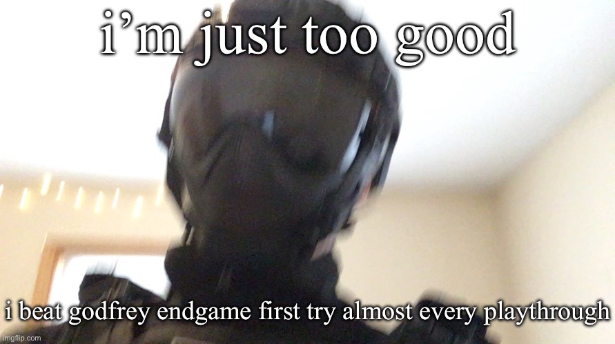 i’m just too good; i beat godfrey endgame first try almost every playthrough | image tagged in face of man | made w/ Imgflip meme maker