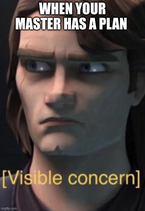 Anakin visible concern | WHEN YOUR MASTER HAS A PLAN | image tagged in anakin visible concern | made w/ Imgflip meme maker