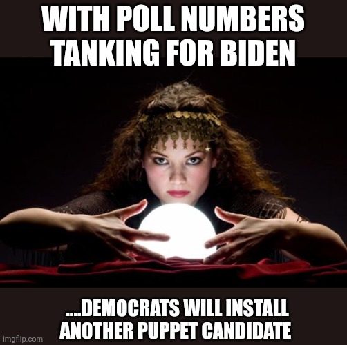 Biden's the pimple....the democrats are the cancer | WITH POLL NUMBERS TANKING FOR BIDEN; ....DEMOCRATS WILL INSTALL ANOTHER PUPPET CANDIDATE | image tagged in fortune teller | made w/ Imgflip meme maker