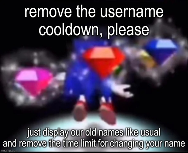 sonic transforming | remove the username cooldown, please; just display our old names like usual and remove the time limit for changing your name | image tagged in sonic transforming | made w/ Imgflip meme maker