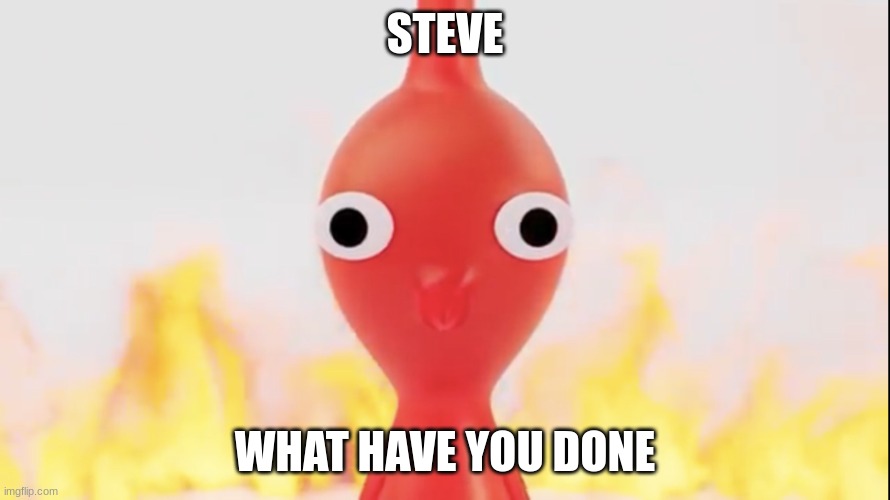 Do u remeber Steve the red pikmin | STEVE; WHAT HAVE YOU DONE | image tagged in red pikmin,pikmin,steve | made w/ Imgflip meme maker