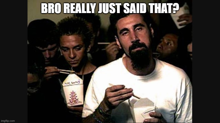 Serj Tankian | BRO REALLY JUST SAID THAT? | image tagged in serj tankian | made w/ Imgflip meme maker