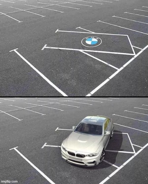 As Expected | image tagged in parking lot,bad parking,memes,funny,fun,bmw | made w/ Imgflip meme maker