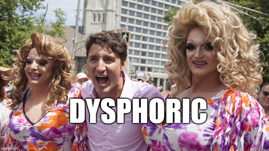 Trudeau with Trannies | DYSPHORIC | image tagged in trudeau with trannies | made w/ Imgflip meme maker
