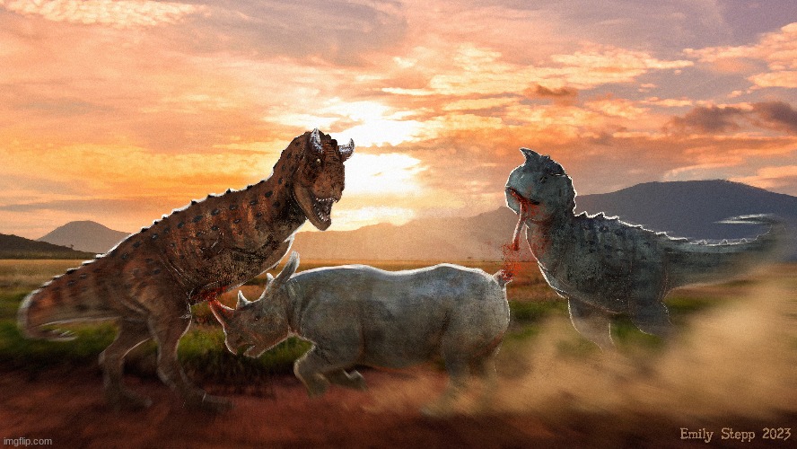 Primitive War: Carnotaurus hunt (Art by EmilyStepp) | made w/ Imgflip meme maker