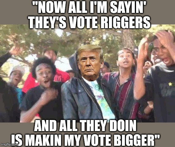 Battle rap star | "NOW ALL I'M SAYIN' THEY'S VOTE RIGGERS; AND ALL THEY DOIN IS MAKIN MY VOTE BIGGER" | image tagged in but i m not a rapper | made w/ Imgflip meme maker