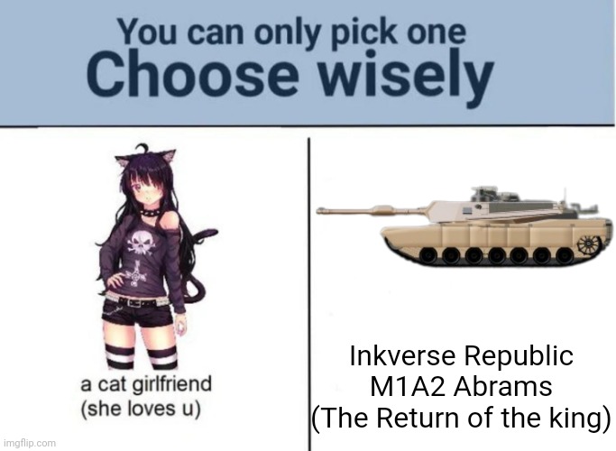 Random story bullshit: GO | Inkverse Republic M1A2 Abrams
(The Return of the king) | image tagged in choose wisely | made w/ Imgflip meme maker