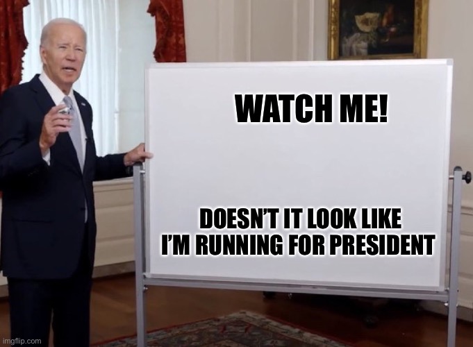 Biden hasn’t given up, he just doesn’t care. | WATCH ME! DOESN’T IT LOOK LIKE I’M RUNNING FOR PRESIDENT | image tagged in bidenomics,biden,democrats,incompetence,dementia,corrupt | made w/ Imgflip meme maker