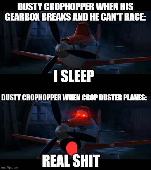 DUSTY CROPHOPPER WHEN HIS GEARBOX BREAKS AND HE CAN'T RACE:; I SLEEP; DUSTY CROPHOPPER WHEN CROP DUSTER PLANES:; REAL SHIT | image tagged in snowflake | made w/ Imgflip meme maker