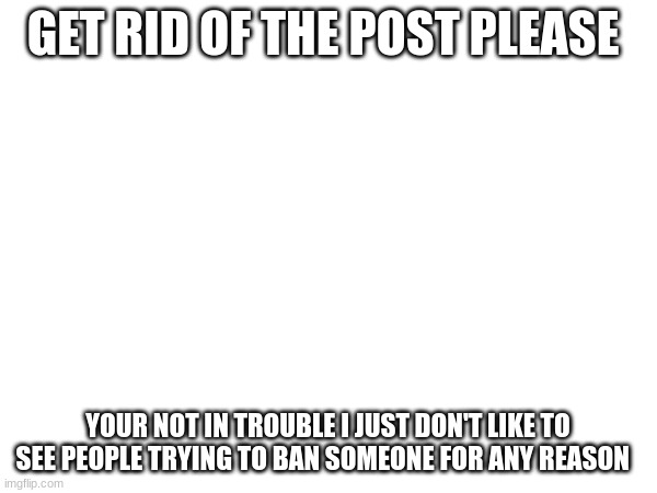 GET RID OF THE POST PLEASE; YOUR NOT IN TROUBLE I JUST DON'T LIKE TO SEE PEOPLE TRYING TO BAN SOMEONE FOR ANY REASON | made w/ Imgflip meme maker