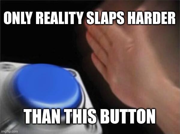 Blank Nut Button | ONLY REALITY SLAPS HARDER; THAN THIS BUTTON | image tagged in memes,blank nut button | made w/ Imgflip meme maker