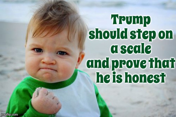 Fat Boy Lies | Trump should step on a scale and prove that he is honest | image tagged in memes,success kid original,fat man,lock him up,trump lies,scumbag trump | made w/ Imgflip meme maker
