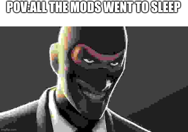 TF2 spy face | POV:ALL THE MODS WENT TO SLEEP | image tagged in tf2 spy face | made w/ Imgflip meme maker