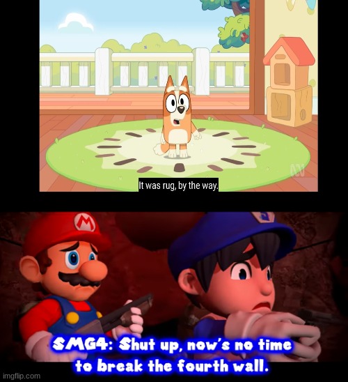 Now'S no time to break the fourth wall | image tagged in now's no time to break the fourth wall,smg4,bluey,fourth wall | made w/ Imgflip meme maker