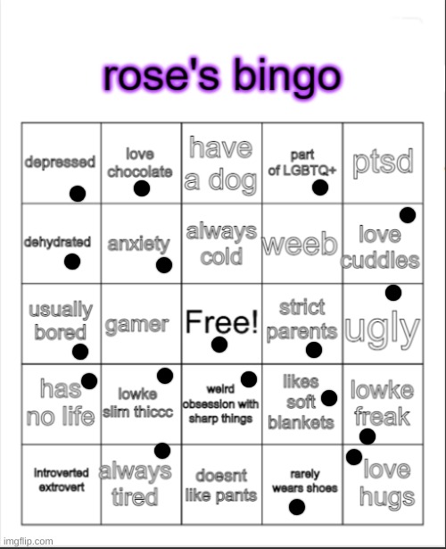 rose's bingo | image tagged in rose's bingo | made w/ Imgflip meme maker